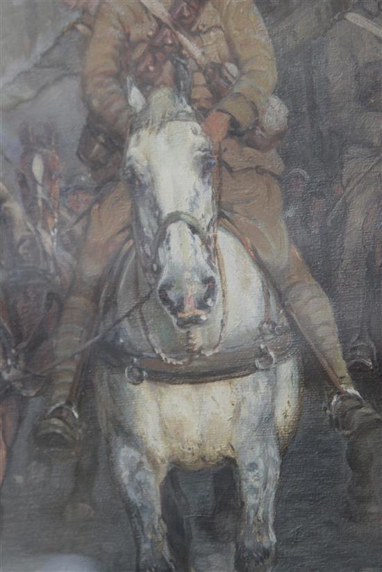 William Woodhouse (1857-1939) Victory Parade, British soldiers entering Ypres 24 x 20in.